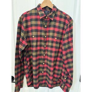 J. Crew Men's Size L Plaid Wool Blend Flannel Shirt Black and Red Check